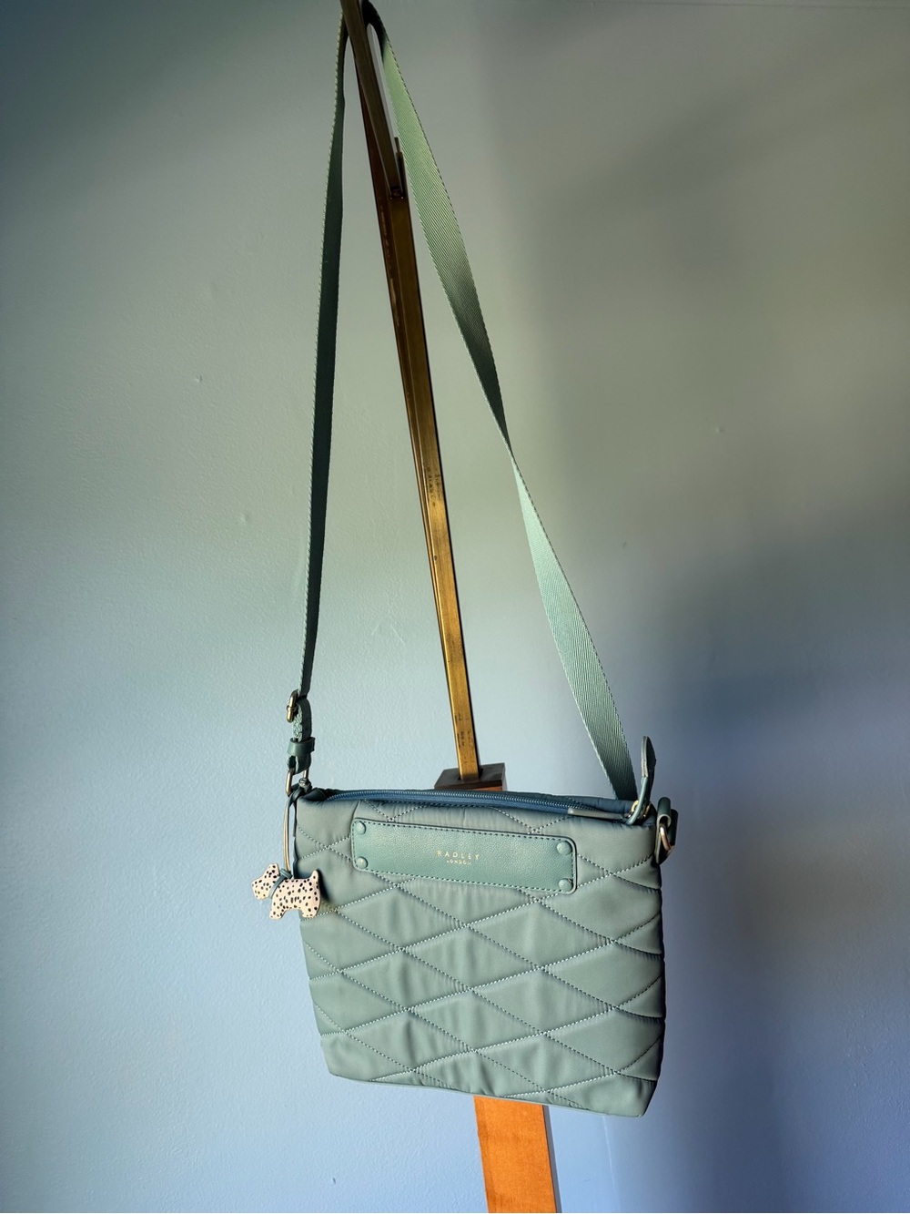 Radley Quilted Crossbody Bag  with poka dotted dog charm Scottie